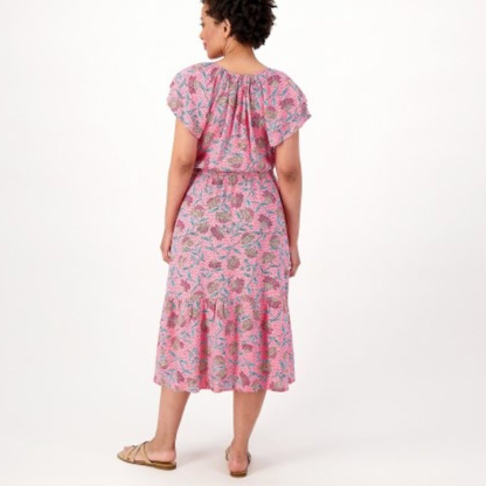 Destination 365 Regular Printed Short Sleeve Midi Dress with Smocking NWOT - Picture 2 of 2